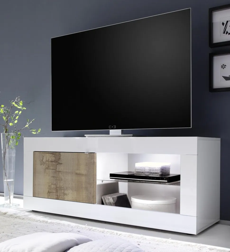 Porta Tv linea Basic colore Bianco lucido e Pero