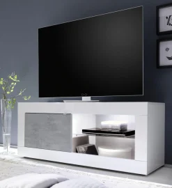 Porta Tv linea Basic colore Bianco lucido e Beton