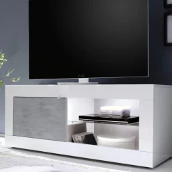 Porta Tv linea Basic colore Bianco lucido e Beton