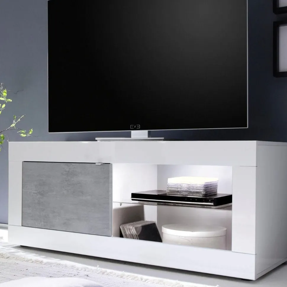 Porta Tv linea Basic colore Bianco lucido e Beton