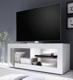 Porta Tv linea Basic colore Bianco lucido e Beton