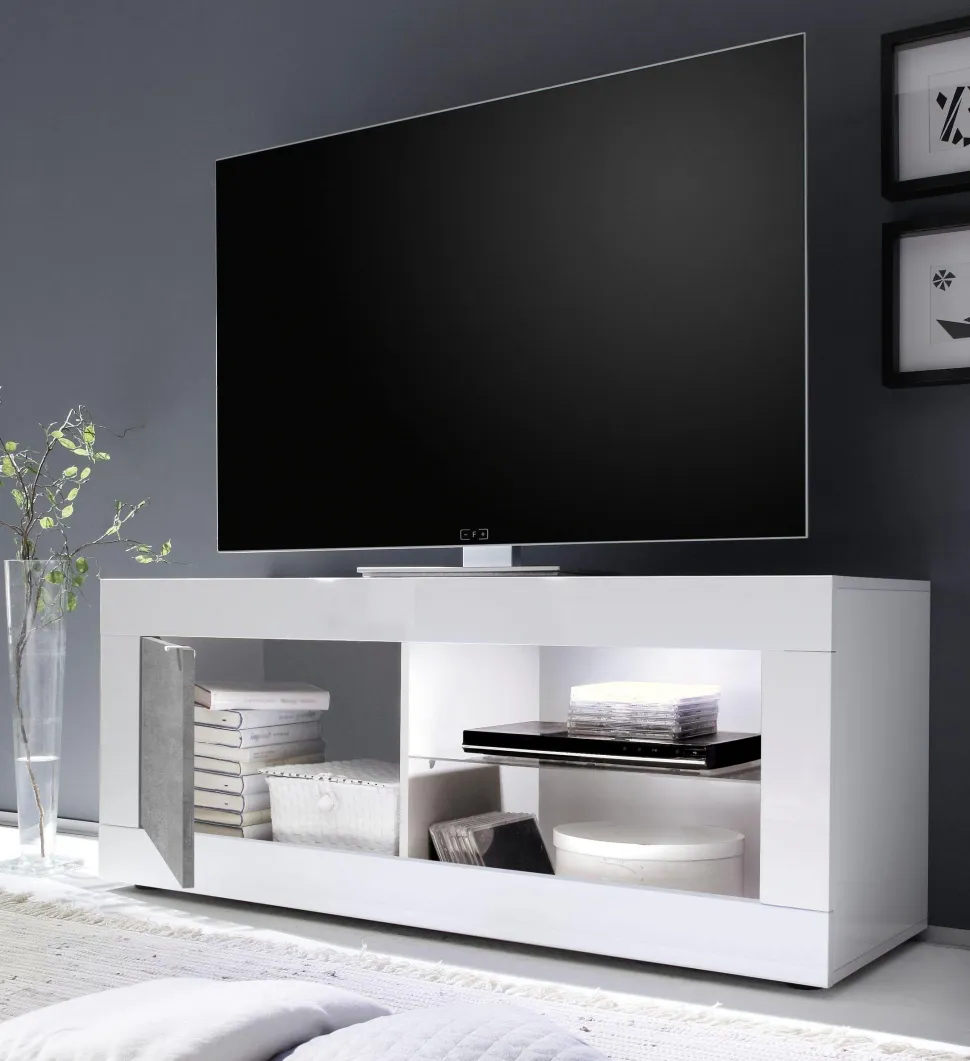Porta Tv linea Basic colore Bianco lucido e Beton
