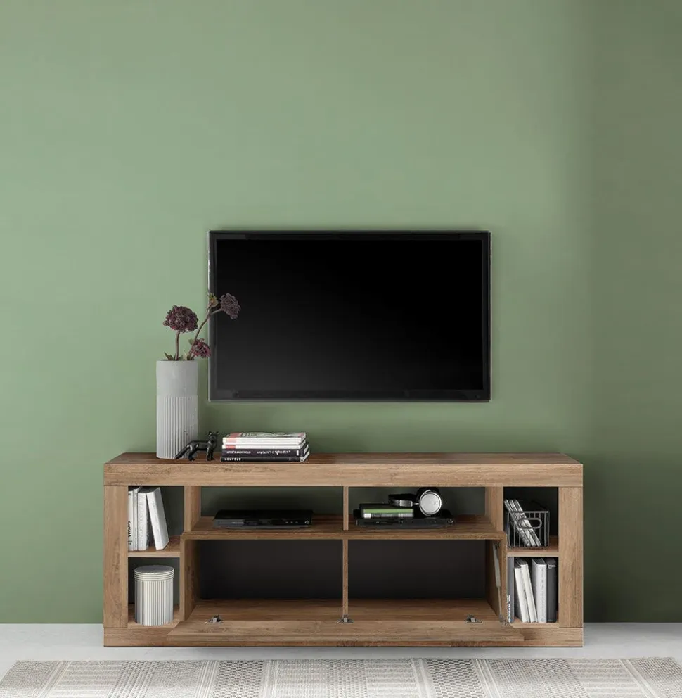 Porta tv moderno 1 anta ribalta linea Verona finitura Rovere Mercure e Cashmere