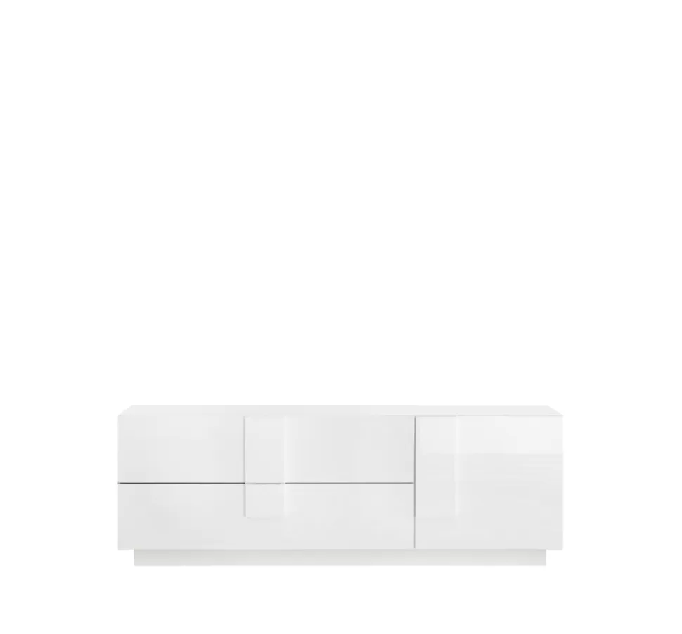 Porta Tv moderno Bianco Lucido 1 anta e 2 cassetti linea Sax