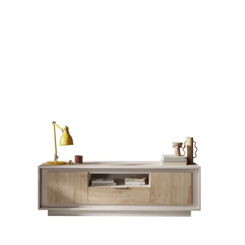Porta Tv moderno Cashmere e Rovere Cadiz 2 ante battenti e 1 cassetto linea Eos