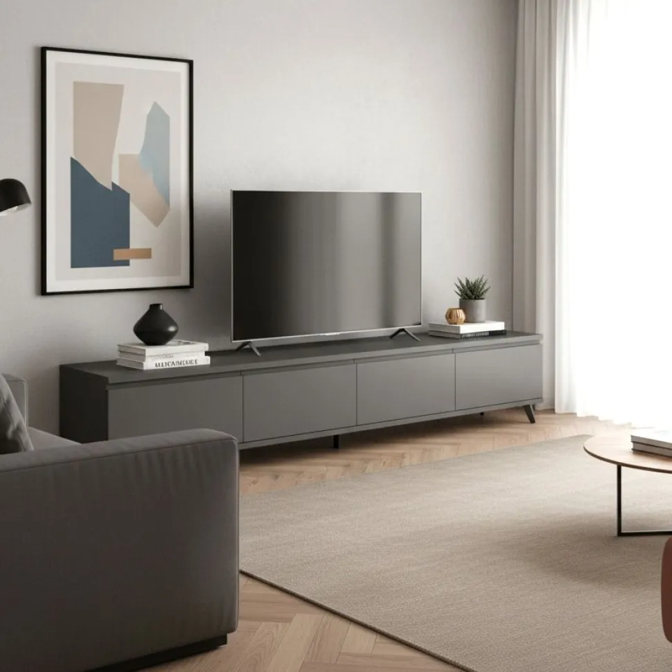Porta TV moderno con maniglia a gola e piedini personalizzabile in 9 misure e 20 colori