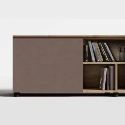 Porta Tv moderno Rovere Cannettato 2 cassetti e vani a giorno con anta a sbalzo disponibile in vari colori