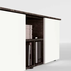 Porta Tv moderno Rovere Cannettato 2 cassetti e vani a giorno con anta a sbalzo disponibile in vari colori