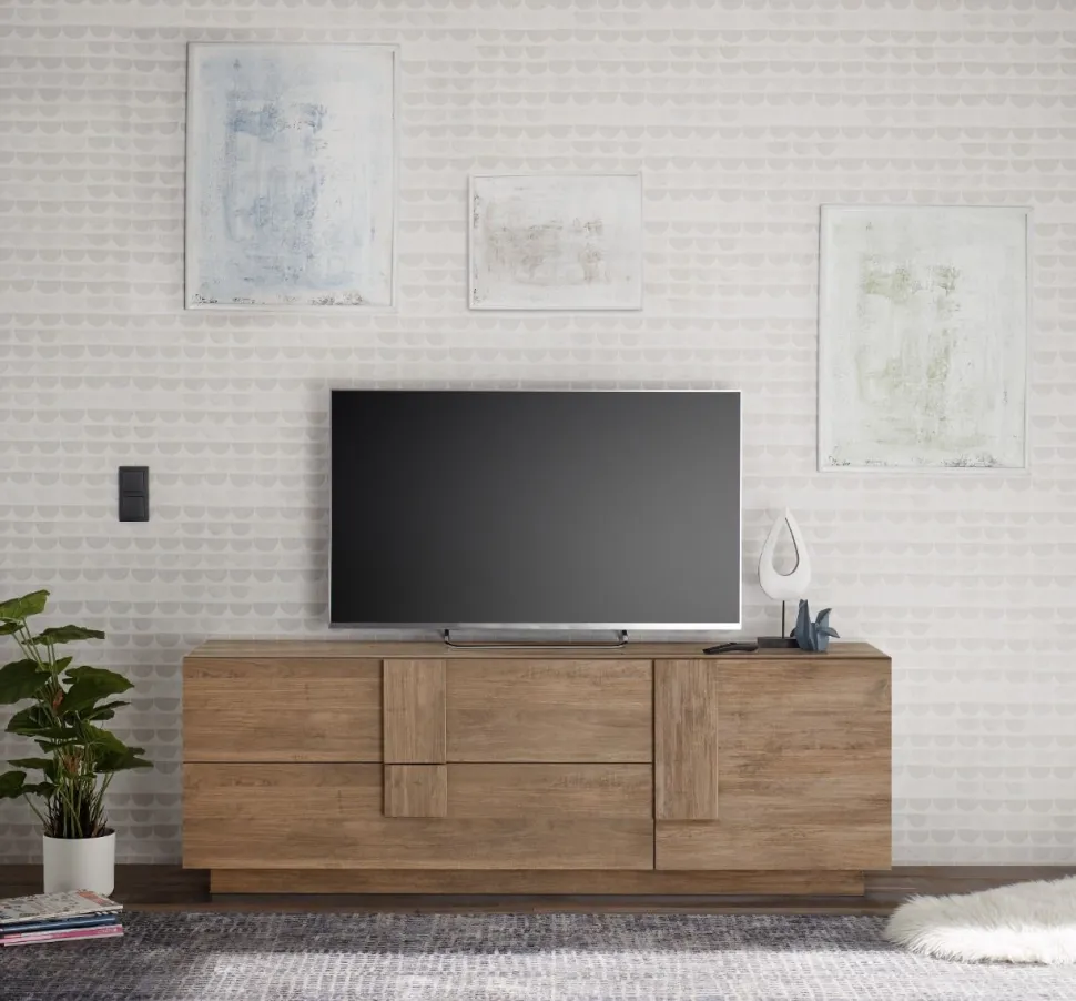 Porta Tv moderno Rovere Mercure 1 anta e 2 cassetti linea Sax