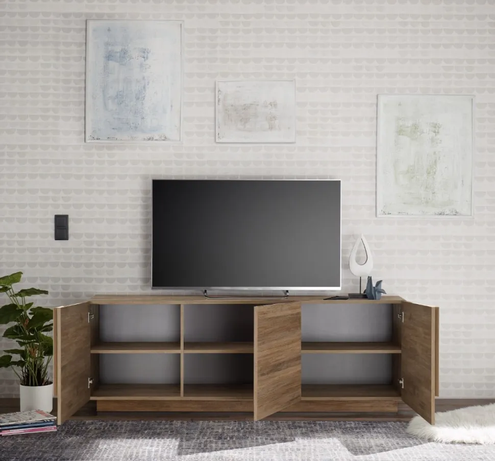 Porta Tv moderno Rovere scuro 3 ante linea Sax