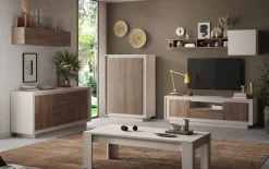 Porta Tv moderno Rovere scuro e Cashmere 2 ante battenti e 1 cassetto linea Eos