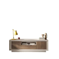 Porta Tv moderno Rovere scuro e Cashmere 2 ante battenti e 1 cassetto linea Eos