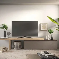 Porta tv panca con gamba di sostegno e casettone con doppio vano disponibile in vari colori