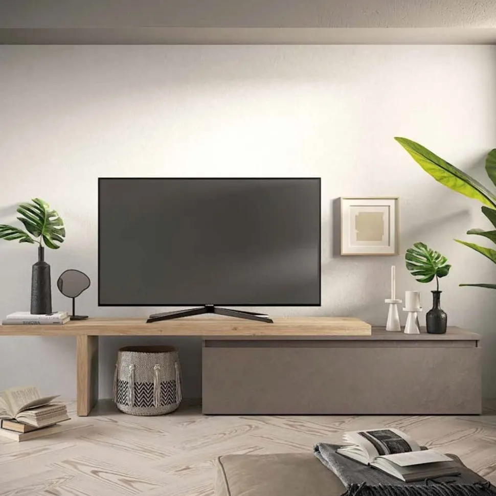Porta tv panca con gamba di sostegno e casettone con doppio vano disponibile in vari colori