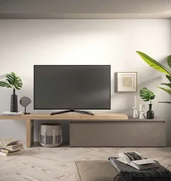 Porta tv panca con gamba di sostegno e casettone con doppio vano disponibile in vari colori
