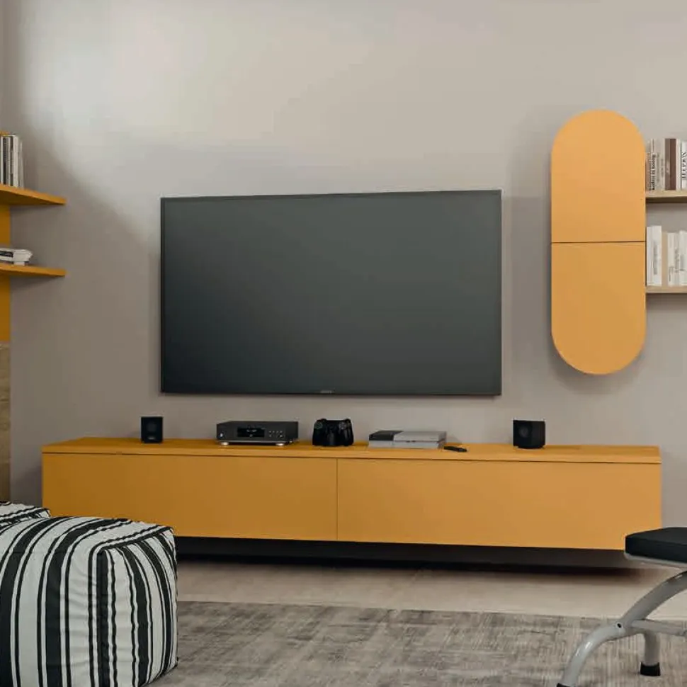 Porta tv sospeso Bianco Opaco con anta cassettone o ribalta 15 colorazioni