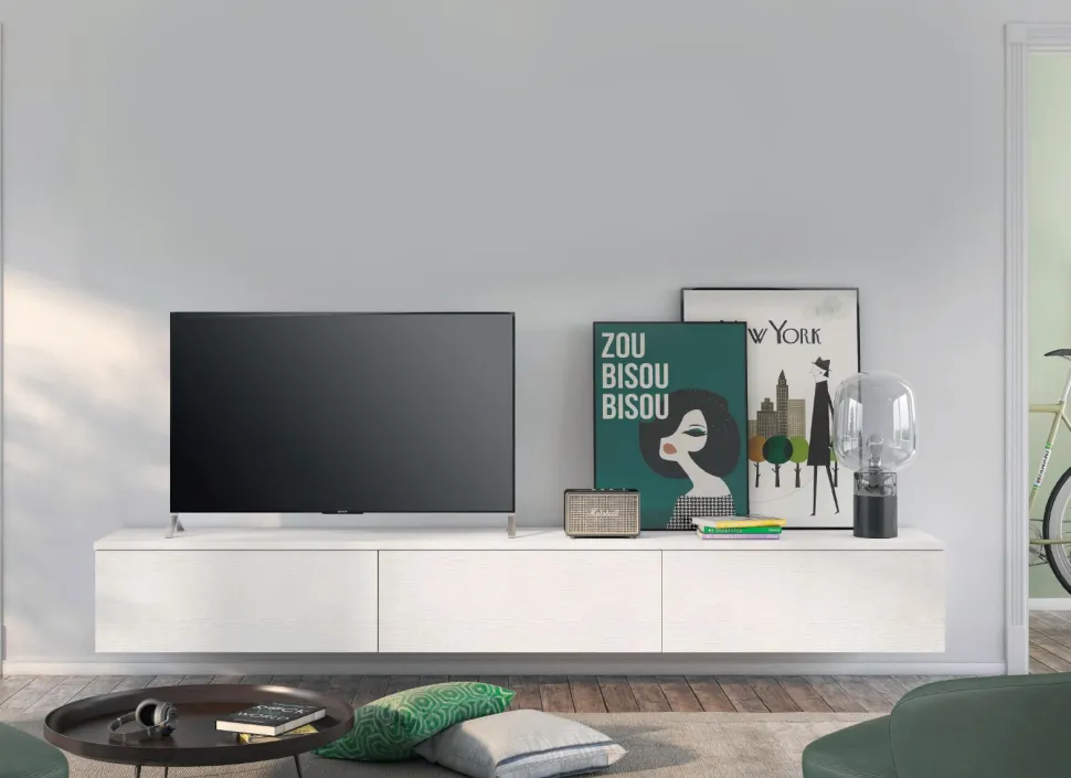Porta tv sospeso Bianco Opaco con anta cassettone o ribalta 15 colorazioni