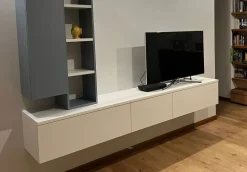 Porta tv sospeso Bianco Opaco con anta cassettone o ribalta 15 colorazioni