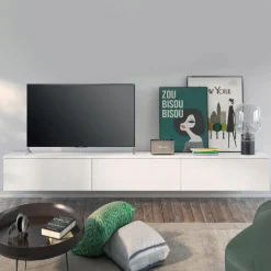 Porta tv sospeso Bianco Opaco con anta cassettone o ribalta 15 colorazioni