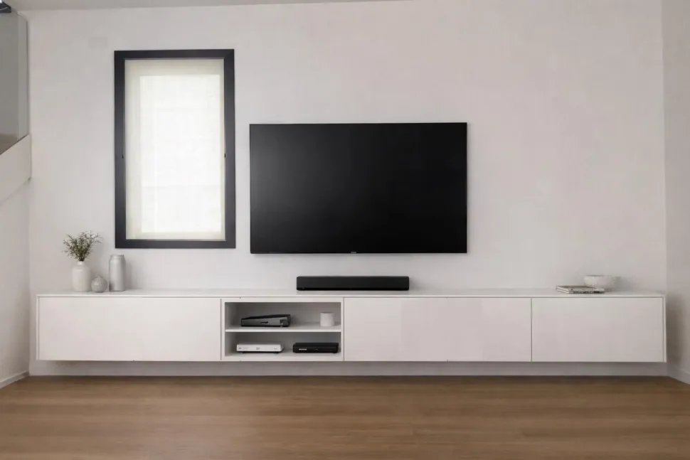 Porta Tv sospeso Bianco Opaco con ante ribalta L 420 cm