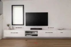 Porta Tv sospeso Bianco Opaco con ante ribalta L 420 cm