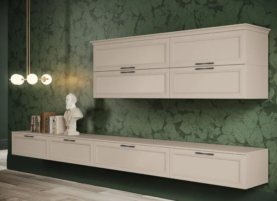 Porta tv sospeso componibile con ante a telaio in 6 colorazioni e 11 larghezze Linea Motivi