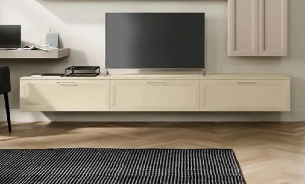 Porta tv sospeso componibile con ante a telaio in 6 colorazioni e 11 larghezze Linea Motivi