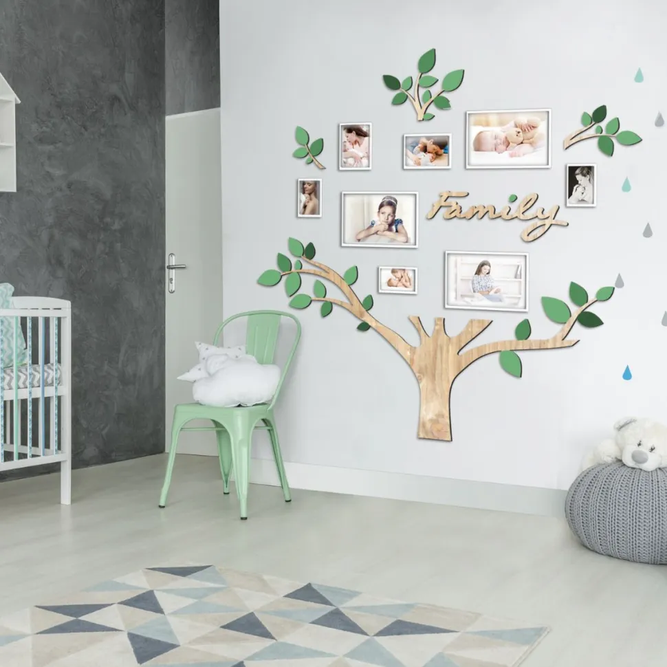Quadro da parete in legno con portafoto inclusi, albero della vita Family