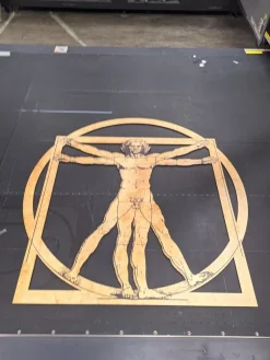 Quadro in legno chiaro Uomo Vituviano diamentro 1 metro
