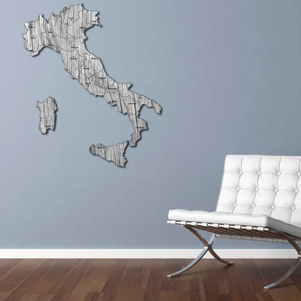 Quadro mappa Italia in legno colore legno sbiancato