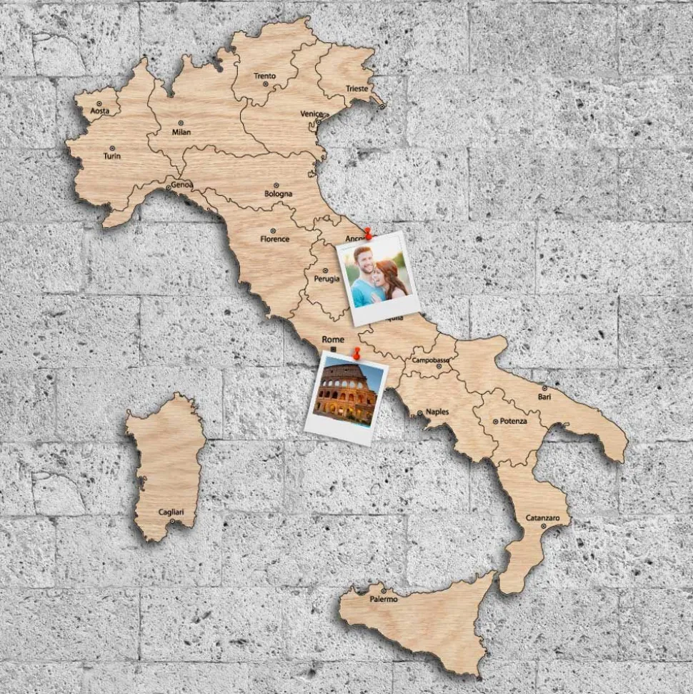 Quadro mappa Italia in legno colore legno chiaro