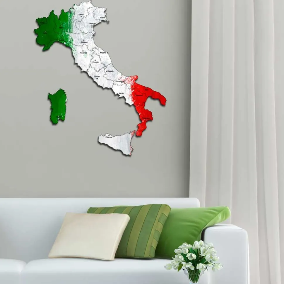 Quadro mappa Italia in legno colorato bandiera
