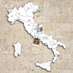 Quadro mappa Italia in legno colore bianco