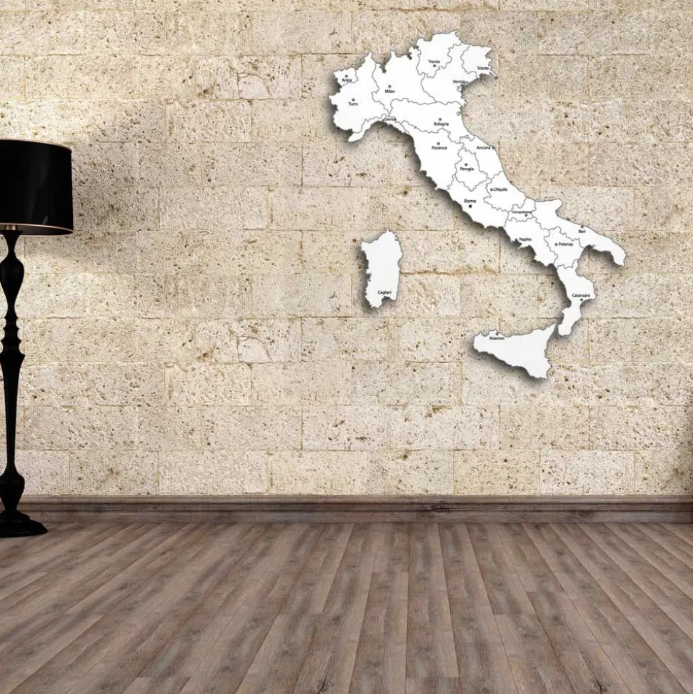 Quadro mappa Italia in legno colore bianco