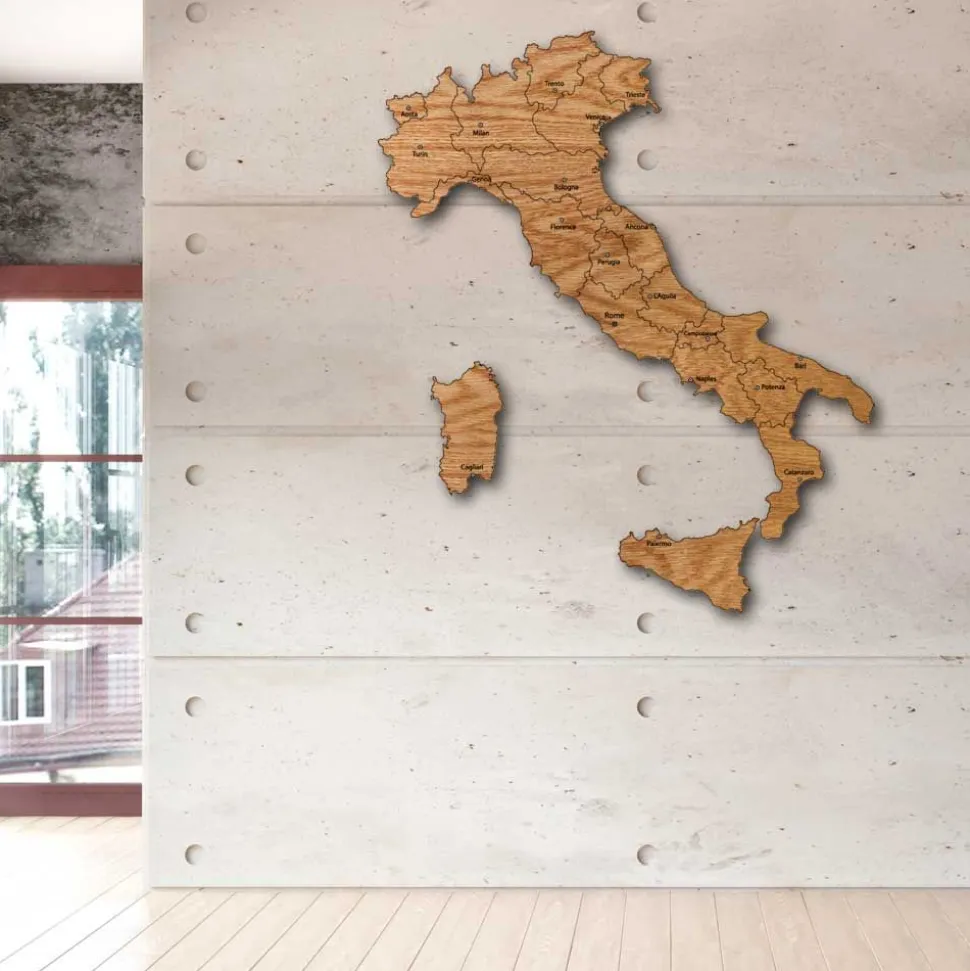 Quadro mappa Italia in legno finitura legno scuro