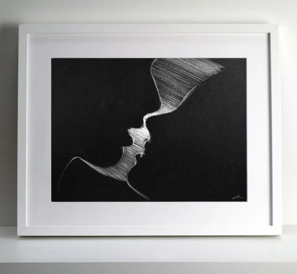 Quadro su cornice in legno, Bacio di Leonardo Criolani