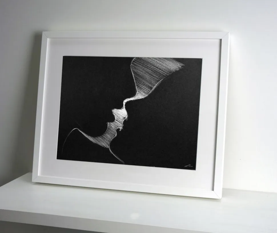 Quadro su cornice in legno, Bacio di Leonardo Criolani