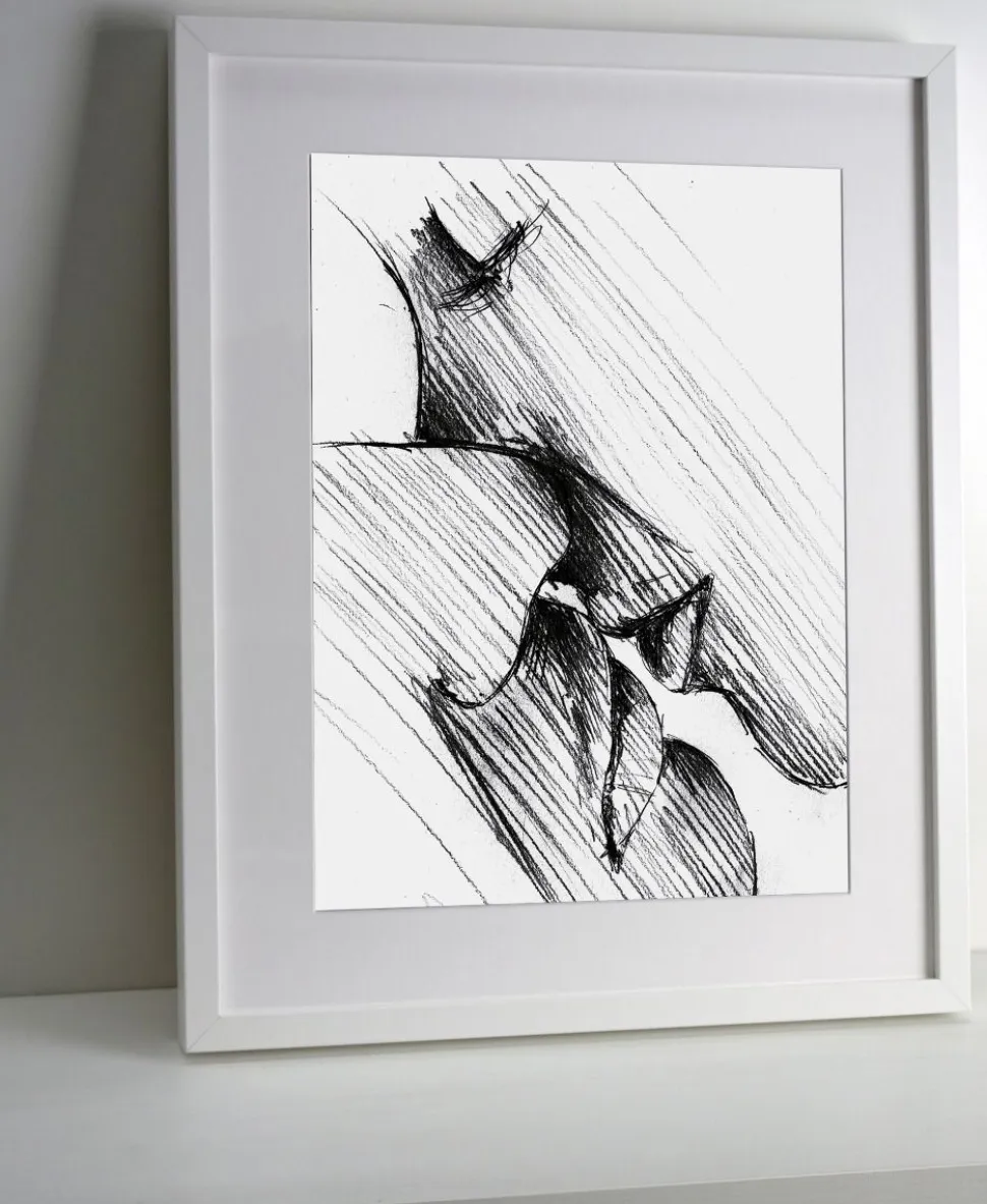 Quadro su cornice in legno, disegno Bacio, su fondo bianco, di Leonardo Criolani