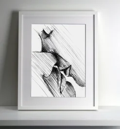 Quadro su cornice in legno, disegno Bacio, su fondo bianco, di Leonardo Criolani