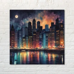 Quadro su pannello in Dibond Città Notturna