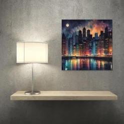 Quadro su pannello in Dibond Città Notturna