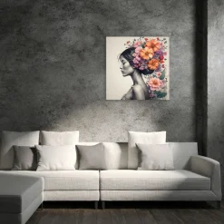 Quadro su pannello in Dibond Donna con fiori