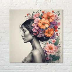 Quadro su pannello in Dibond Donna con fiori