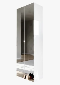 Scarpiera alta 2 ante a Specchio con 6 Ripiani H 186 cm finitura Bianco Lucido linea Multiuso