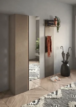Scarpiera 2 ante battenti con specchio linea Combo in Rovere Mercure e Bronzo