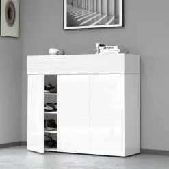 Scarpiera 3 ante battenti e 1 ribalta Daffy in Bianco Lucido e Bianco Larice