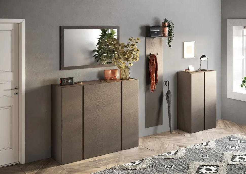 Scarpiera 2 ante battenti linea Combo in Bronzo e Rovere Mercure