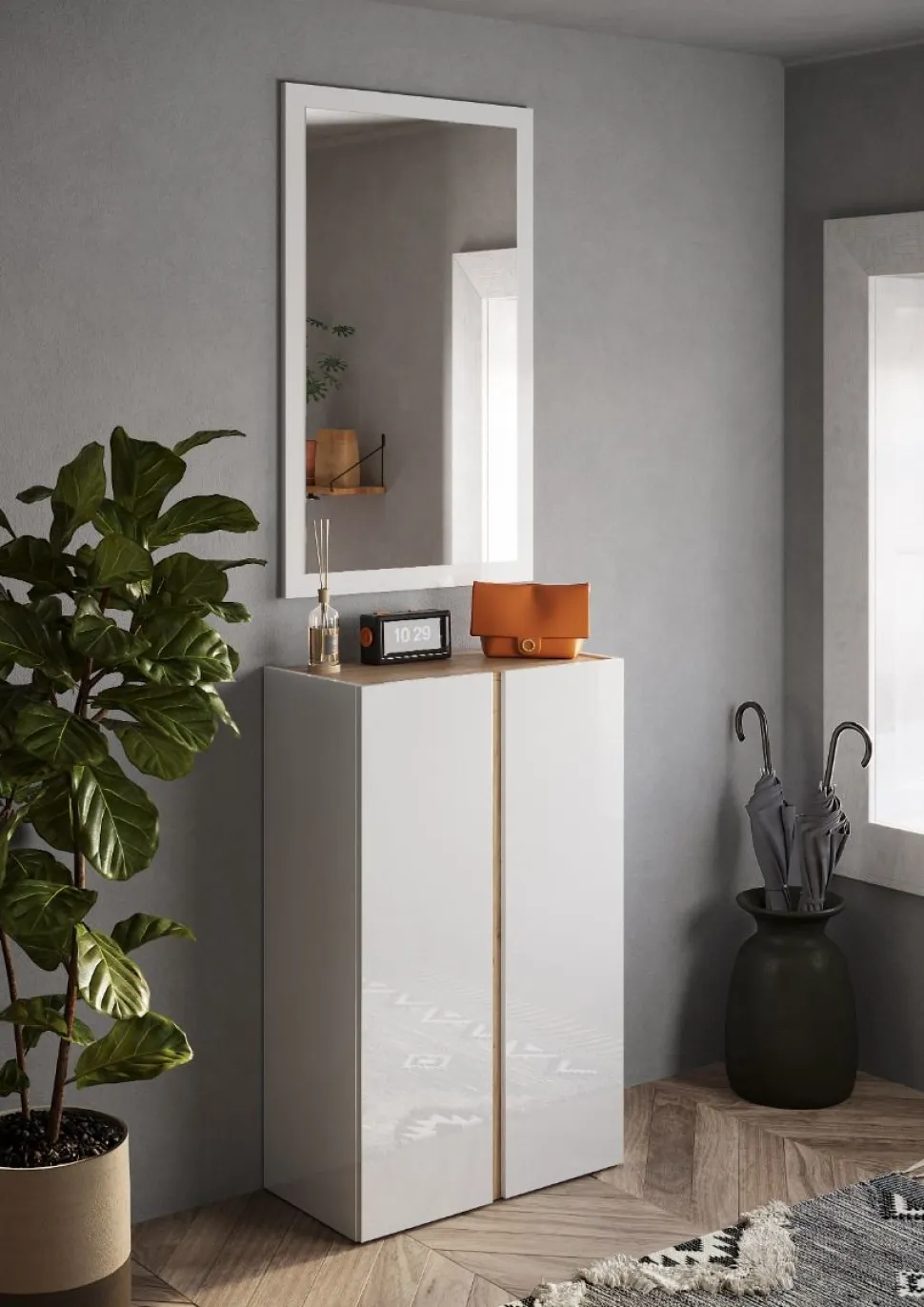 Scarpiera 2 ante battenti linea Combo in Bianco Lucido e Rovere Cadiz