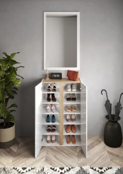 Scarpiera 2 ante battenti linea Combo in Bianco Lucido e Rovere Cadiz