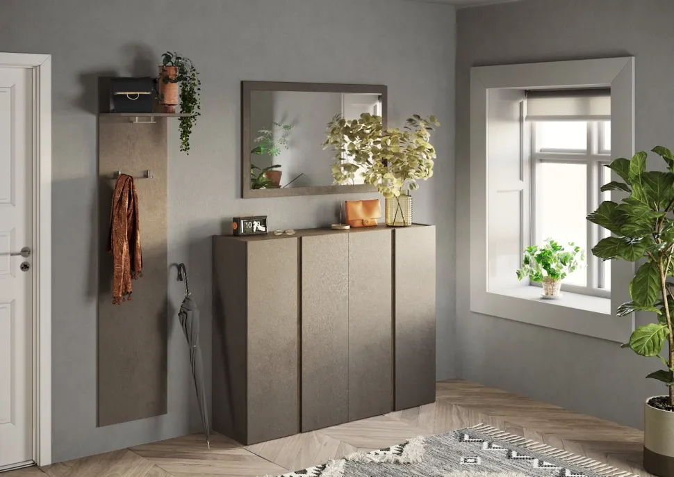 Scarpiera 4 ante battenti linea Combo in Bronzo e Rovere Mercure